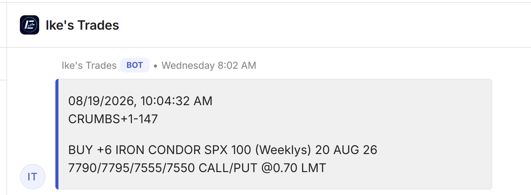 Trade alert example preview